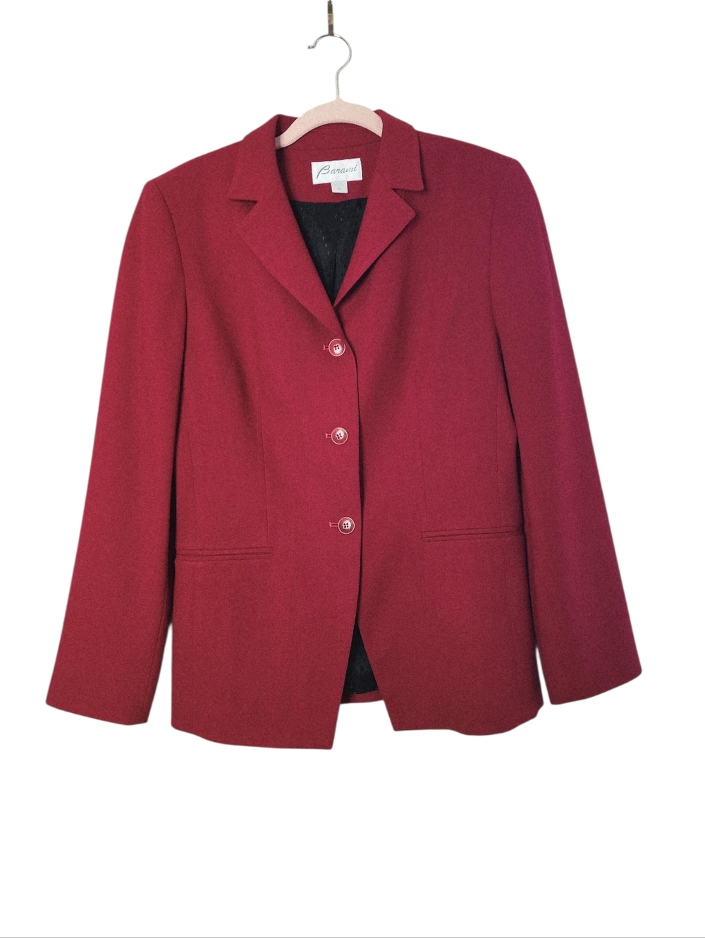 1990s Vintage Barami Red  Wool Blazer Jacket Buttons Sz 6/ small  Retro Glam